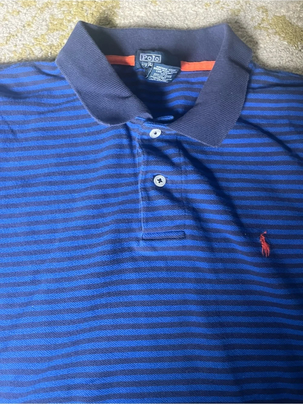 Ralph Lauren Blue Striped Polo with Navy Collar Kids